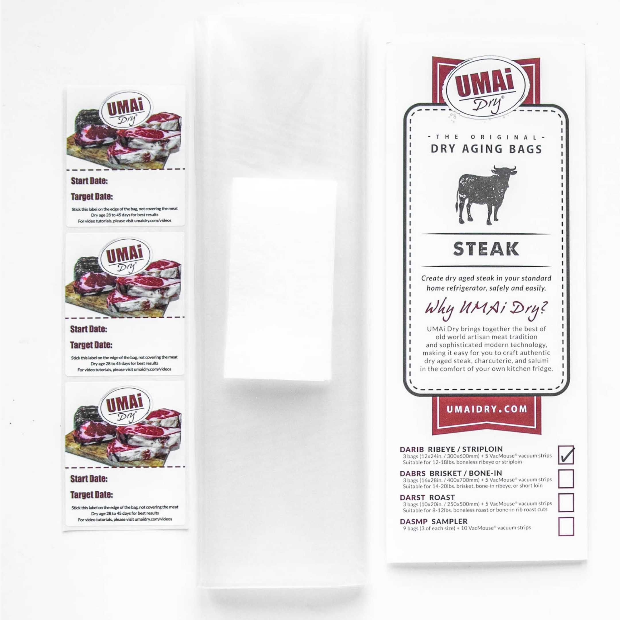 UMAi Dry Aging Bag for Steaks - Pack of 3 I Dry Age Bags for Meat, Ribeye &  Striploin Steak up to 12-18lbs, Home Steak Ager Refrigerator Bags, NO
