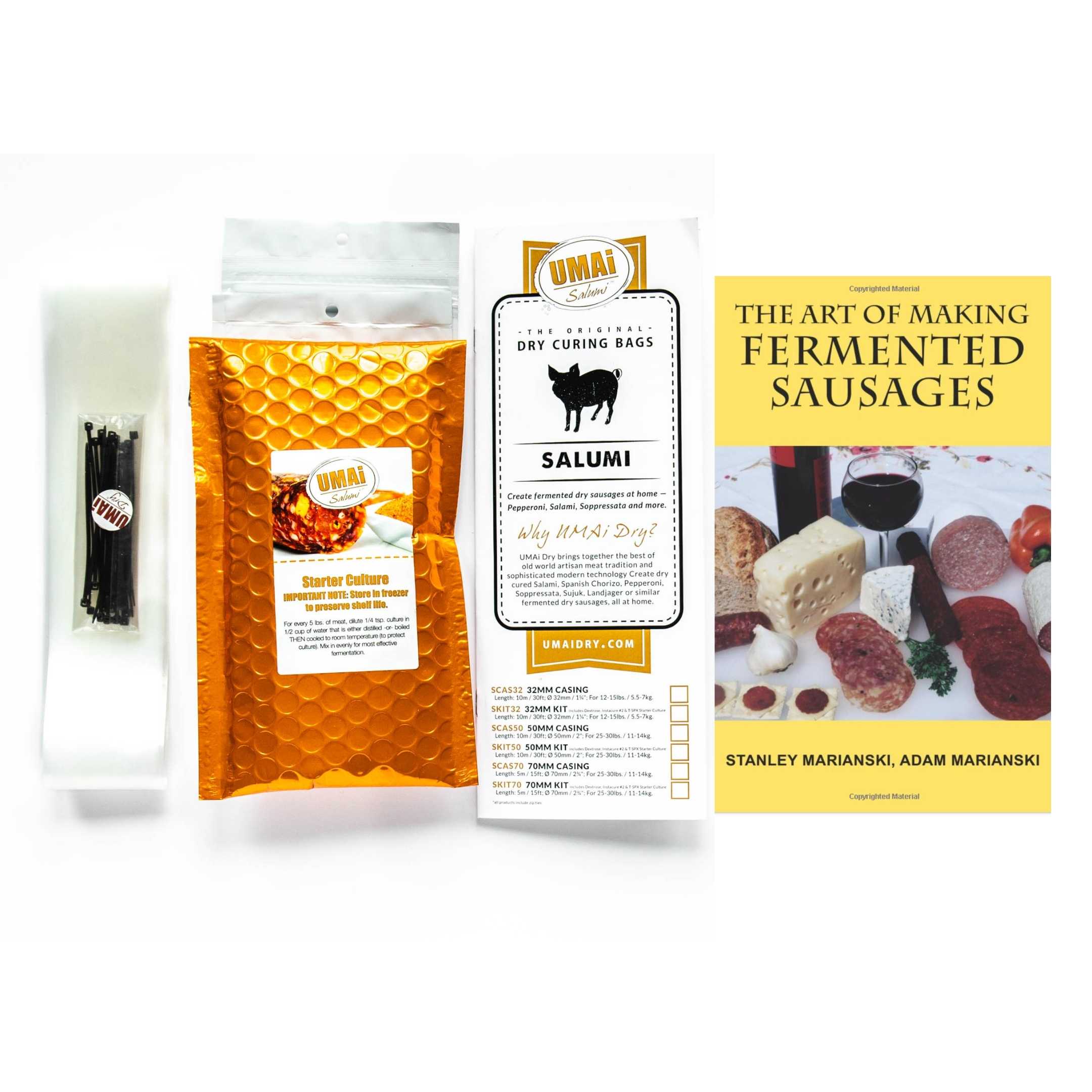 Salumi Gift Set - 50mm UMAi Dry dry aging bags Meatcrafter gift set Dry Sausage Kit and Book 