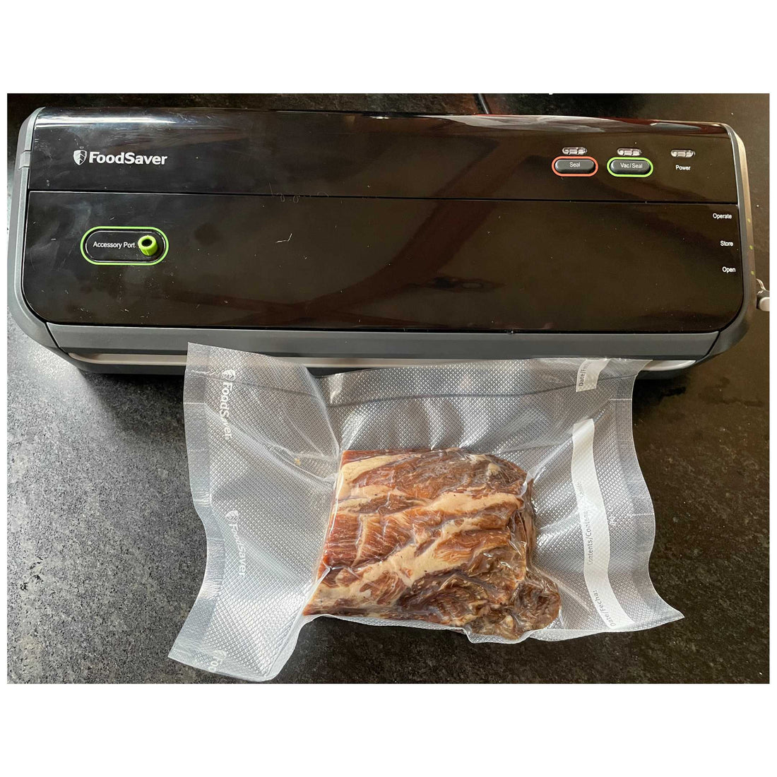 capicola in Foodsaver storage bag with vacuum sealer