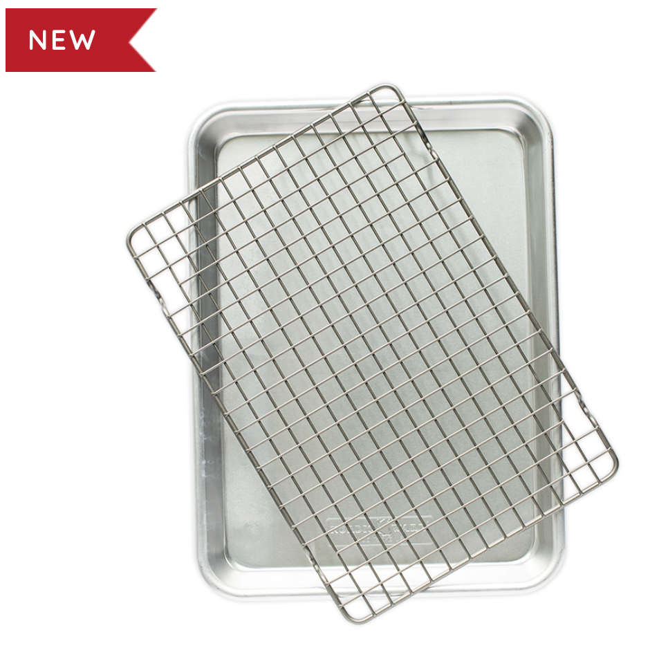 Baking Sheet with Wire Rack Set - Exclusive Silicone Feet Prevent Scratches  - Bacon Rack for Oven Pan - Aluminum Half Sheet Pans for Cooking with