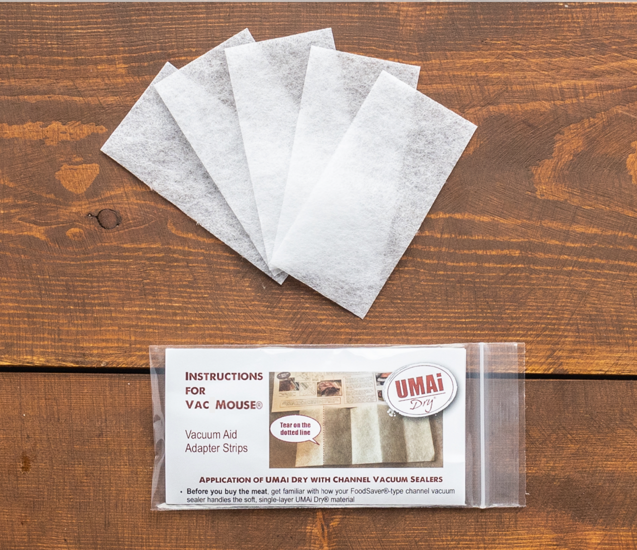 VacMouse packet of vacuum aid strips for in UMai Dry aging bag  Edit alt text